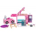 Barbie Caravan para camping 3 em 1 Barbie com piscina, van, barco e 50 acessórios, presente para meninas e meninos 3-9 adicionad