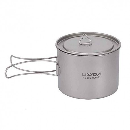 Lixada Taza Titanio Portable Ultralight 900ml con Mango Plegable y Tapa Utensilios de Cocina para Acampada Senderismo Ta8316B