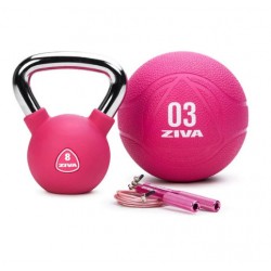 ZIVA CHIC KIT FUNCIONAL ROSA - KETTLEBELL, BALÓN MEDICINAL Y COMBA