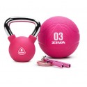 ZIVA CHIC KIT FUNCIONAL ROSA - KETTLEBELL, BALÓN MEDICINAL Y COMBA