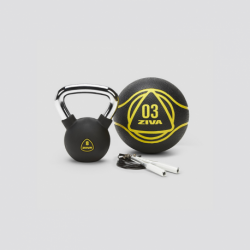 ZIVA KIT FUNCIONAL  KETTLEBELL, BALÓN MEDICINAL Y COMBA DE VELOCIDAD