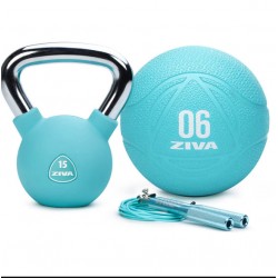 KIT FUNCIONAL ZIVA CHIC TURQUESA  KETTLEBELL, BALÓN Y CUERDA