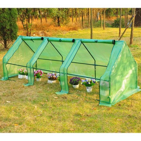 Homcom pequena estufa com janelas - cor verde - tubos de aço e pe 140 g/m2 - 270x90x90cm