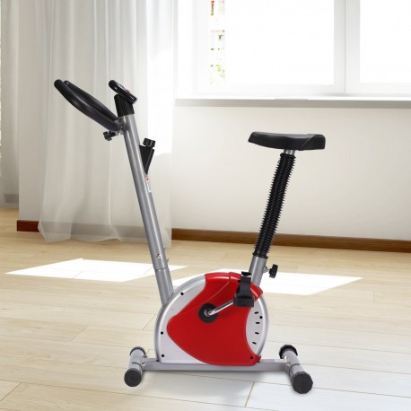 Homcom static bike spinning fitness - rosso e argento - tubo d'acciaio, pp e pvc - 65x43x97cm